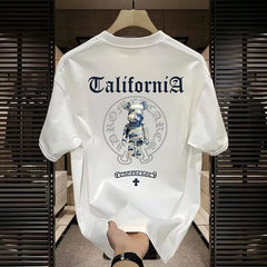 Men White Graphic T-Shirt Summer Streetwear