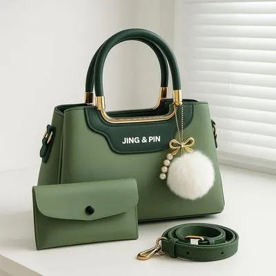Women PU Leather Green Handbag Set 8x12x8 Inches