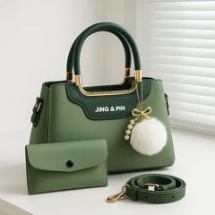 Women PU Leather Green Handbag Set 8x12x8 Inches