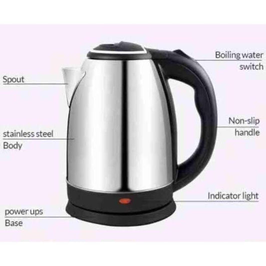 Cordless Electric Kettle 1500W 2L Stainless Steel Black Handle