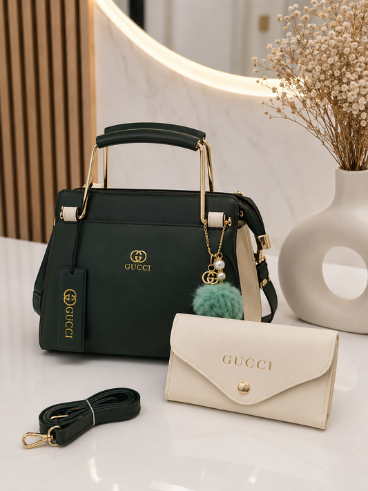 Green White Gucci Handbag Set with Clutch