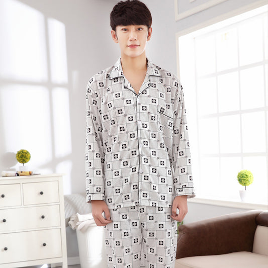 Men Long Sleeve Cotton Pajamas Plus Size Winter Home Wear